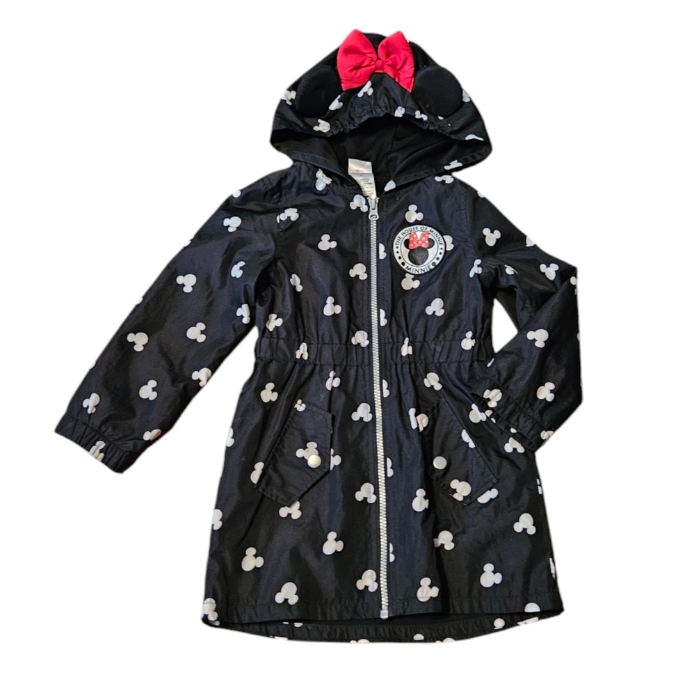 Disney Junior Girl Windbreaker Jacket Black  Minnie Full Zip Hoodie Size 4T
